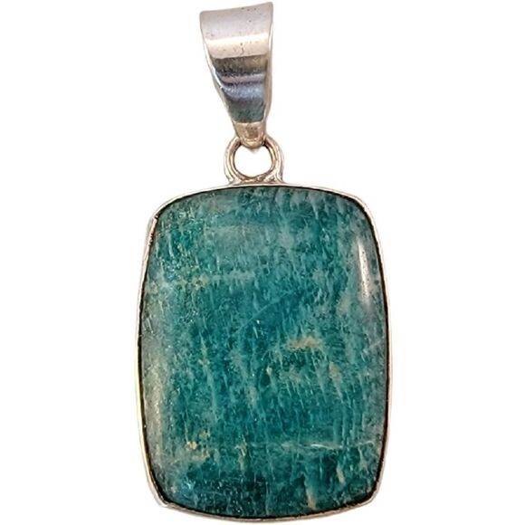 Sterling Amazonite Rounded Rectangle Pendant - Picture 1 of 5